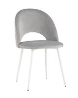 Стул Меган велюр с ромбами светло-серый белые ножки. Фото №1