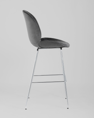 Стул барный Beetle со спинкой серый хромированные ножки. Фото №4