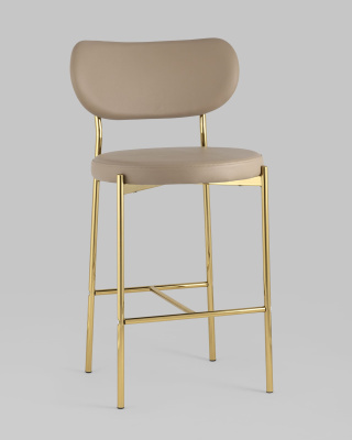 Стул полубарный Барбара экокожа бежевая золотые ножки. Фото