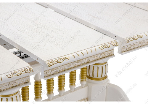 Стол деревянный Кантри молочный с золотой патиной. Фото №9