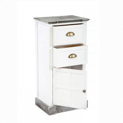 Комод с двумя ящиками и дверцей цвет каркаса Белый / Серый состаренный. Фото №2