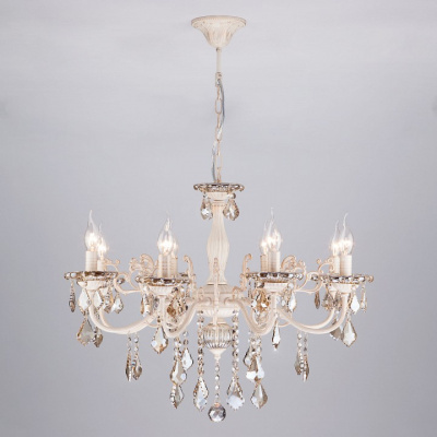 Подвесная люстра Eurosvet Elisha 3281/8 белый с золотом/тонированный хрусталь Strotskis. Фото