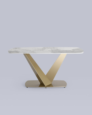 Стол обеденный Аврора 160*90 керамика светлая. Фото