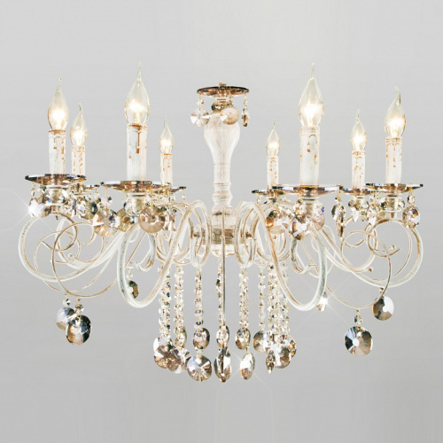 Подвесная люстра Eurosvet Ravenna 10104/8 белый с золотом/тонированный хрусталь Strotskis. Фото №1