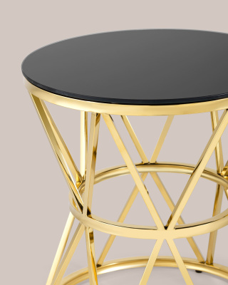 Журнальный стол 50*50 ВИВА золото стекло черное. Фото